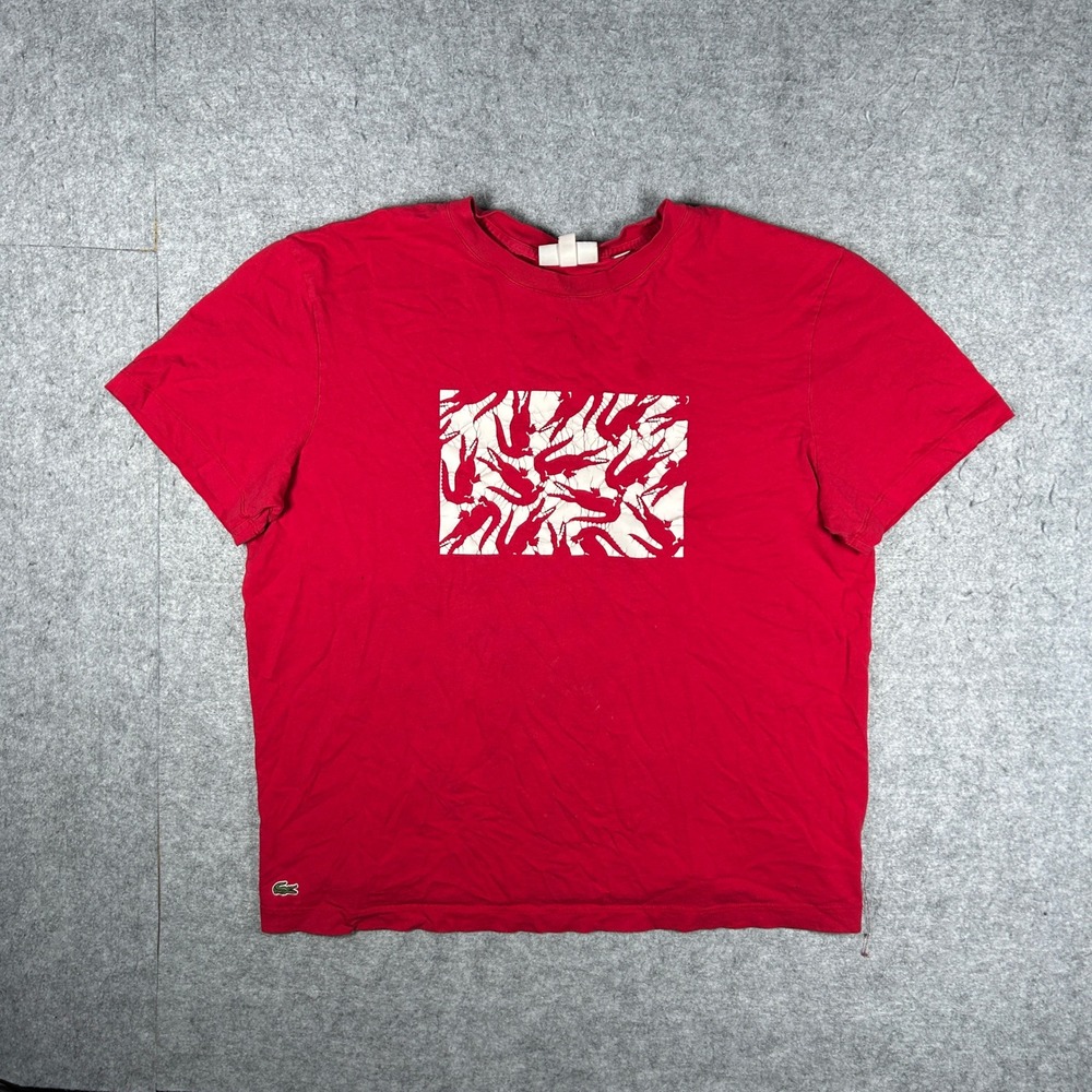 Lacoste T Shirt Mens US XL Red Graphic Logo Regular Fit Peru Cotton Casual